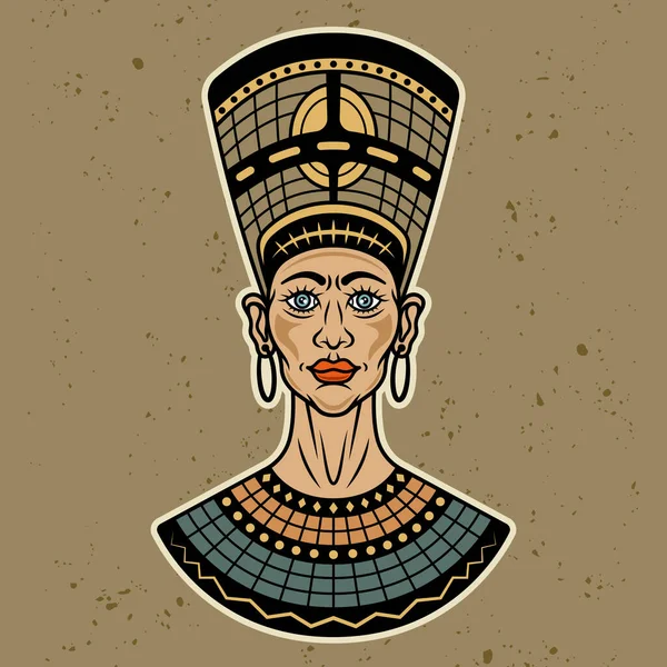 Стародавня Егіптова Векторна Ілюстрація Королеви Нефертіті Стилі Кольорової Мультиплікації Ізольована — стоковий вектор
