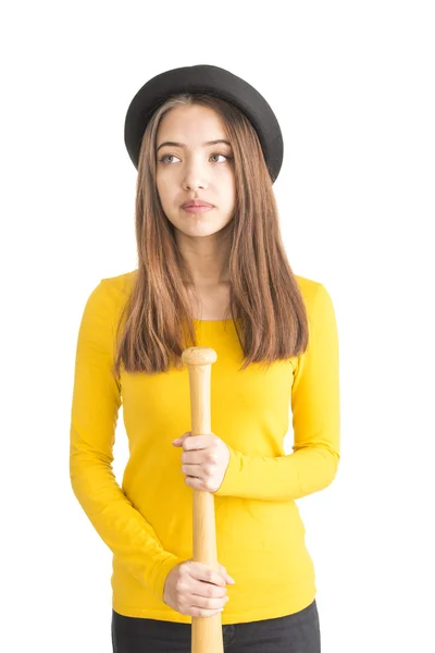 Attractive young woman holding baseball bat — Stock Photo, Image