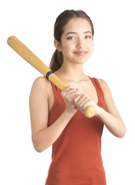 çekici genç bir kadın elinde beysbol sopası