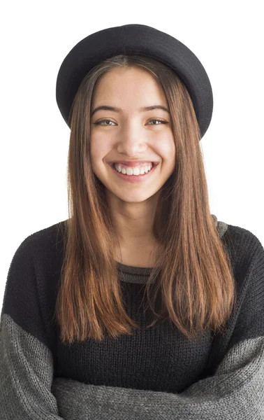 Atractiva joven en sombrero negro — Foto de Stock