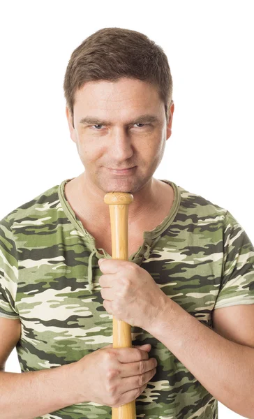 Man holding baseball bat on white background — Stock Photo, Image