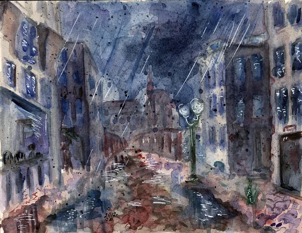 Rain town. Painting — Stock Photo, Image