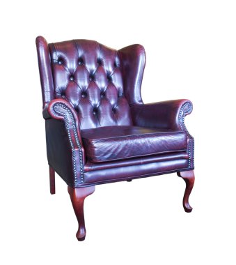 Beyaz arka plan üzerinde izole eski vintage kırmızı deri sandalye