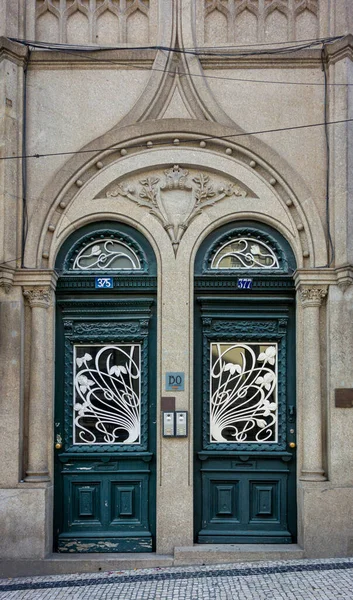 Ozdobnie Urządzone Drzwi Mieście Porto Portugalia — Zdjęcie stockowe
