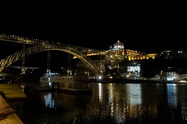View River Douro Pont Luiz Bridge Night Porto Portugal — Stock Photo, Image