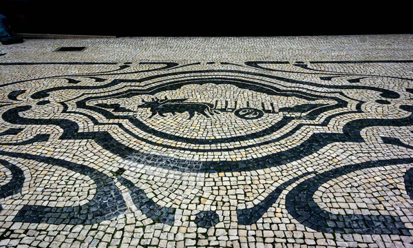 Design Ciottoli Decorati Mosaico Marciapiede Nel Centro Storico Oporto Portogallo — Foto Stock