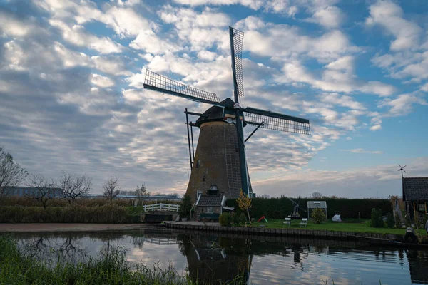 Ancient Windmill Edge Canal Kinderdijk Netherlands — Stock Photo, Image