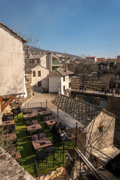 Mostar Bosznia Hercegovina 2022 Március Tetőtéri Kávézó Ókori Mostar Városban — Stock Fotó