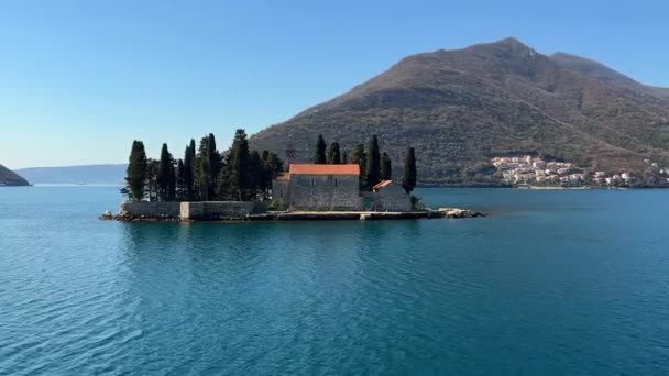 Panning Skott Benedictine Klostret George Island Nära Perast Bay Kotor — Stockvideo