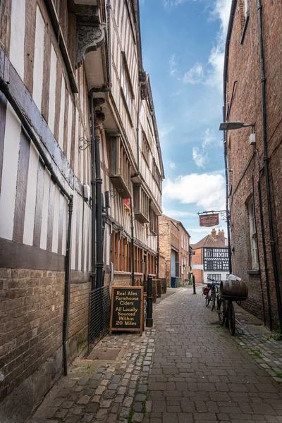 Tewkesbury May 2022 View Narrow Tolsey Lane Market Town Tewkesbury — Stock Photo, Image