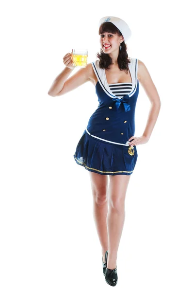 Pinup marinheiro menina com cerveja Fotos De Bancos De Imagens