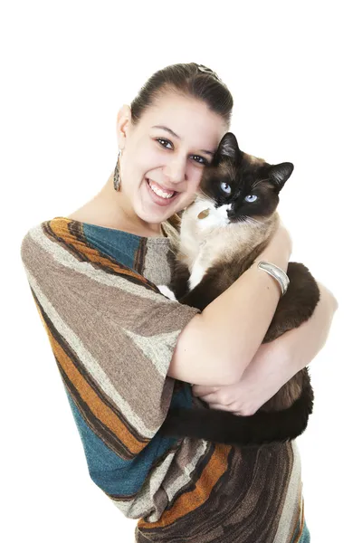Siamese kat en eigenaar — Stockfoto
