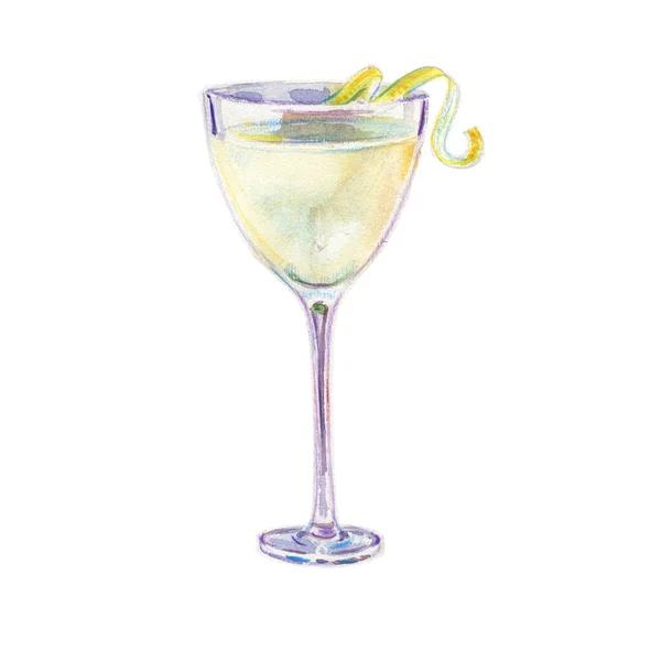 Ilustração Aquarela Coquetel Alcoólico Limão Gota Martini — Fotografia de Stock