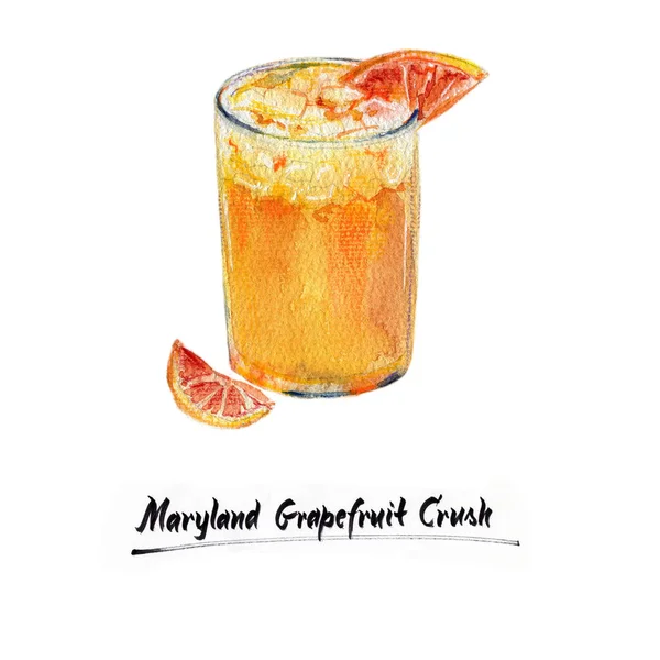 Aquarel Illustratie Van Alcoholische Cocktail Maryland Grapefruit Crush — Stockfoto