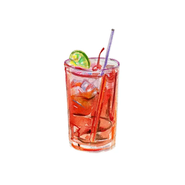 Ilustração Aquarela Cocktail Não Alcoólico Shirley Temple — Fotografia de Stock