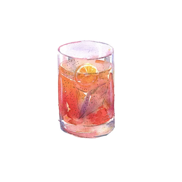 Negroni Nin Alkollü Kokteylinin Suluboya Çizimi — Stok fotoğraf