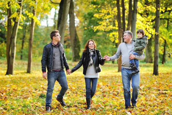 幸せなご家族一緒に公園を歩いて — ストック写真
