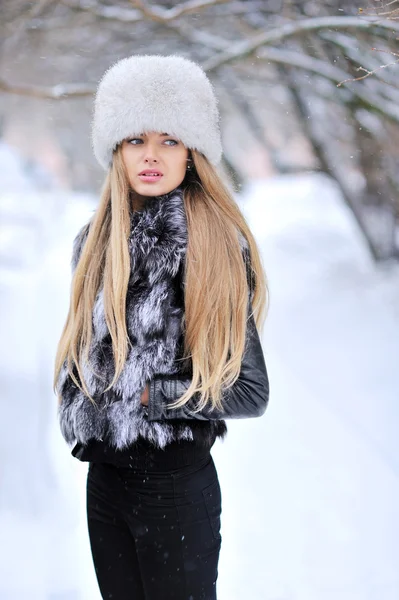 Kışın güzel kadın portresi — Stok fotoğraf