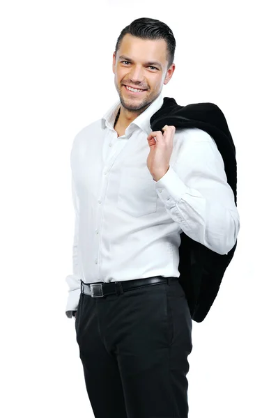 快乐的微笑商务人，白色的表现力上孤立的肖像 — 图库照片