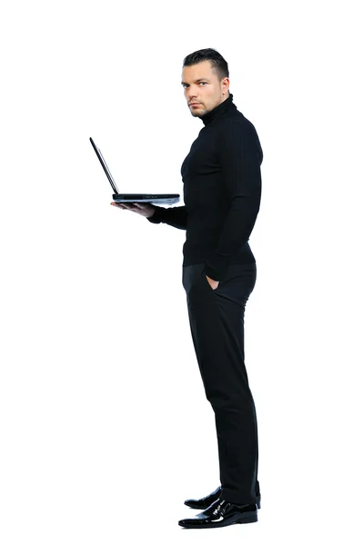 Young business man with notebook on white background — Stock Photo, Image