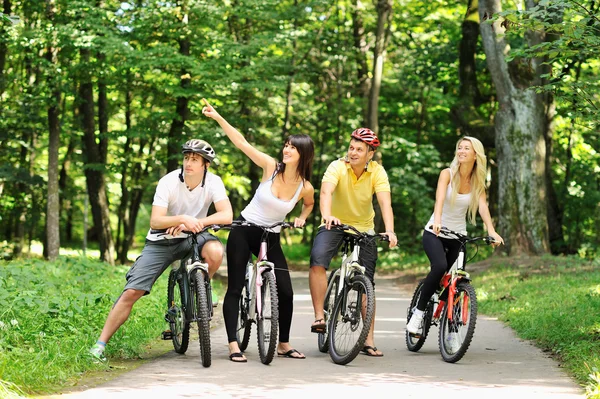 Grupp på en cyklar i en landsbygd — Stockfoto