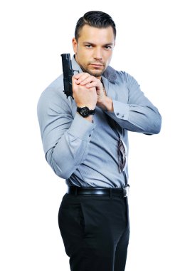 Man with gun isolated on white clipart