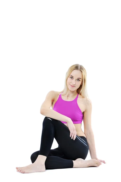 Beautiful healthy fitness woman posing isolated on white — Stock Photo, Image