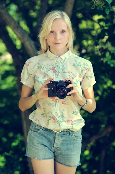 Young woman photographer portrait — Stock Photo, Image
