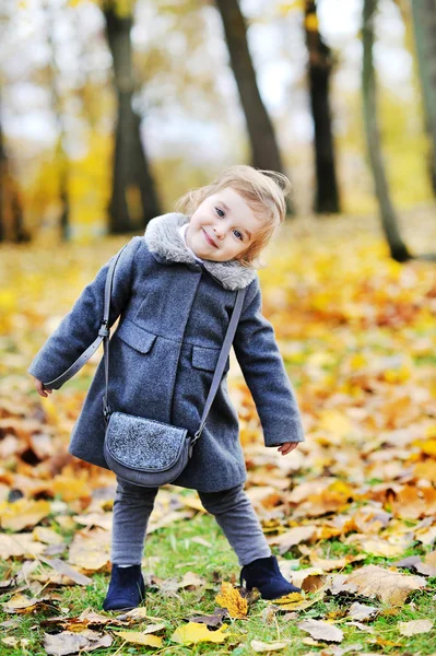 Carino ritratto bambina nel parco autunnale — Foto Stock