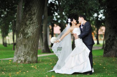 düğün. Gelin ve damat sarılma