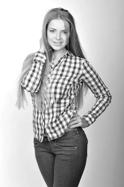 Young sensual model girl pose in studio. Black-white photo — Stock Photo, Image