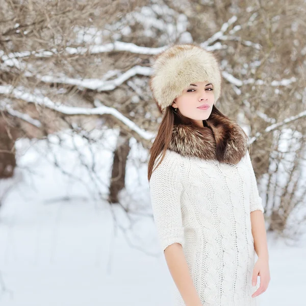 Hermosa mujer en el paisaje de invierno — Foto de Stock