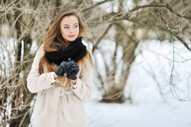 bir kış - açık havada güzel genç bayan