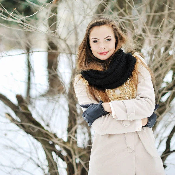 Sensuell porträtt av en vacker flicka på vintern - utomhus — Stockfoto