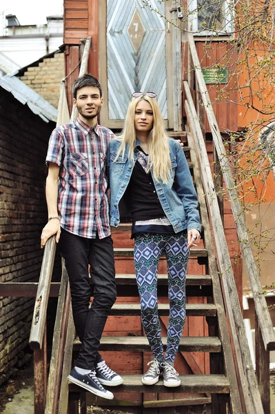 Young modern stylish hipsters couple — Stock Photo, Image