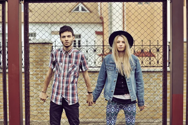 Young modern stylish hipsters couple — Stock Photo, Image