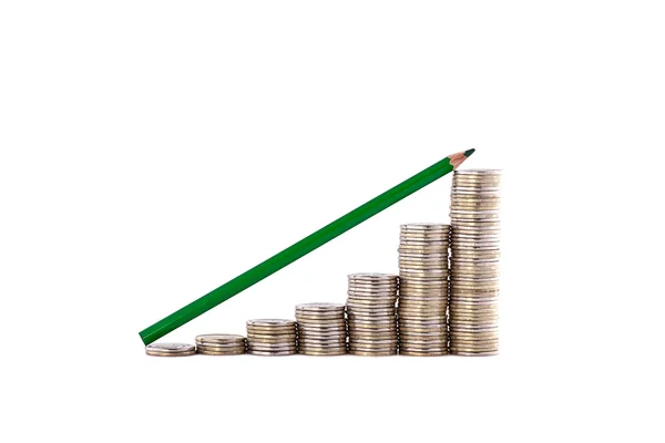 Hromádky mincí jako diagram roste — Stock fotografie