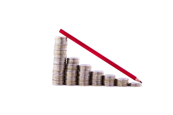 Stacks of coins like diagram descending — Stock Photo, Image