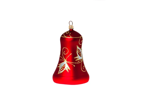 Red handbell decoration for a new-year tree isolated on white background — Stock Photo, Image