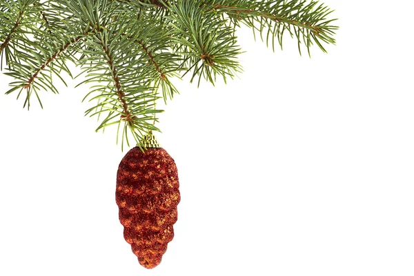 Decoração de Natal. Brinquedo de cone vermelho na árvore de natal — Fotografia de Stock