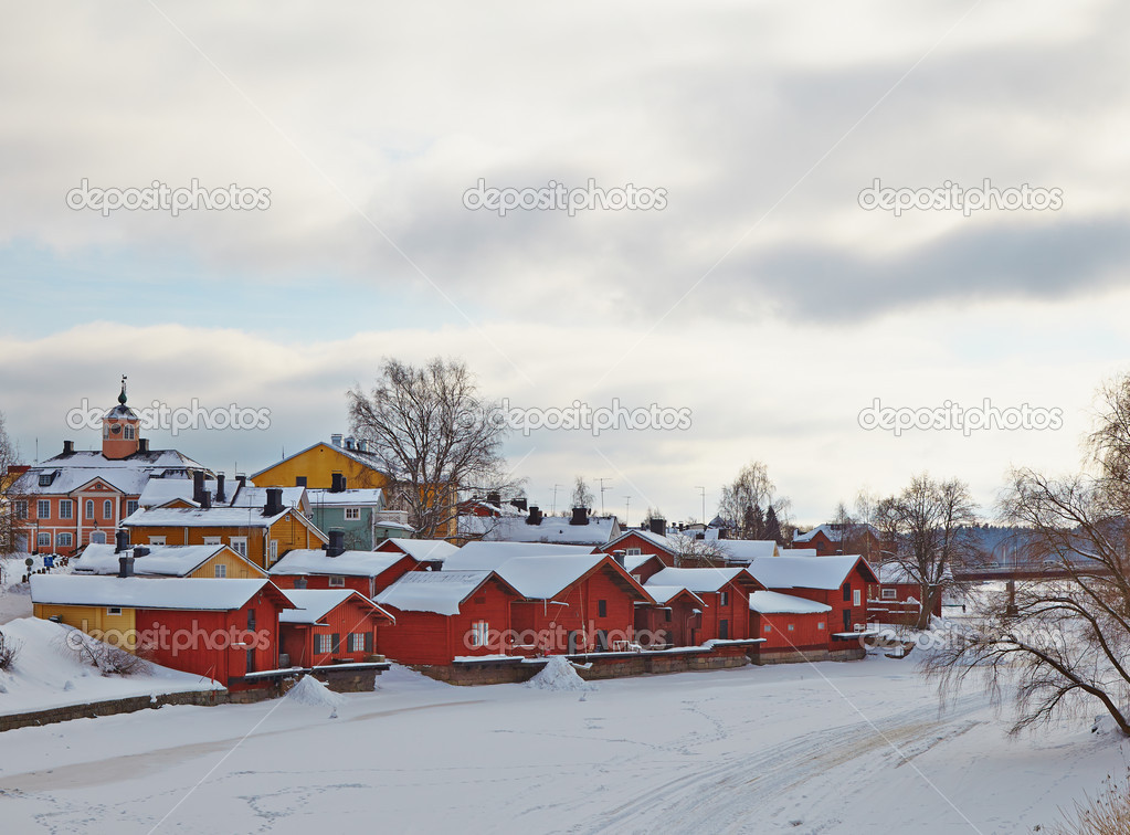 Finland. Old Porvoo in winter. Cloudy day