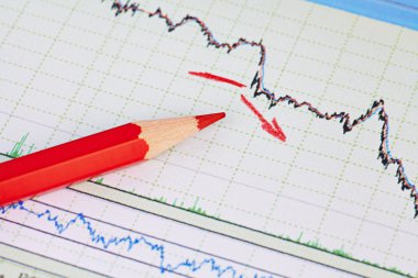düşüş trendi mali piyasa grafik kavramı kırmızı ok ile. şartlarını