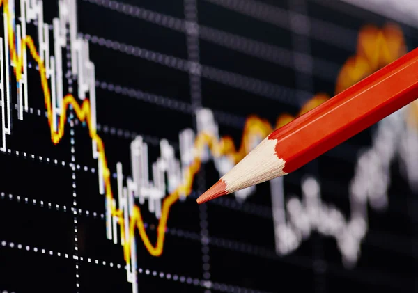 Financial chart with the red pencil. Selective focus — Stock Photo, Image