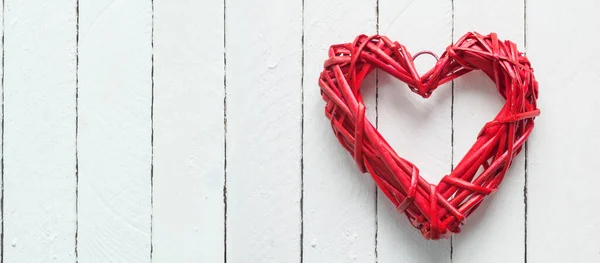 One Big Red Heart Background Wooden Boards Valentine Day Copy — Stockfoto