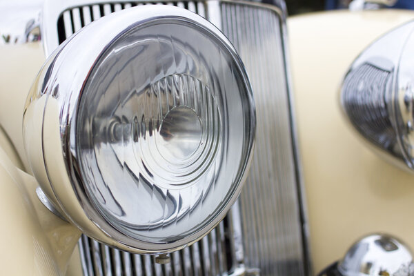 Close up of retro car headlight