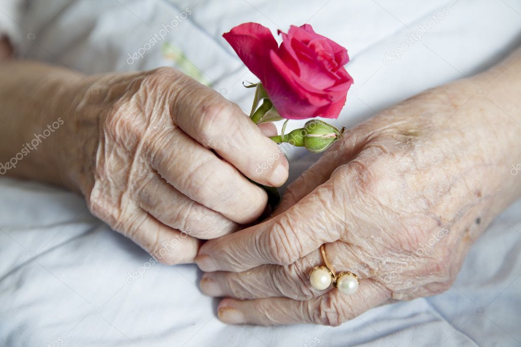 Hands of elderly lady, series of photos