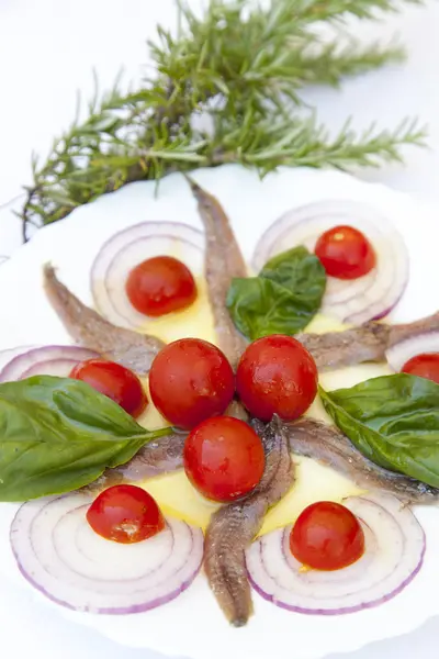 Sardine fillets with Mediterranean herbs — Stock Photo, Image