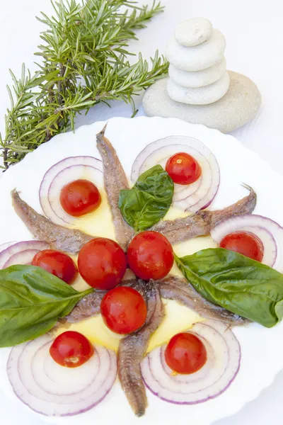 Sardine fillets with Mediterranean herbs — Stock Photo, Image