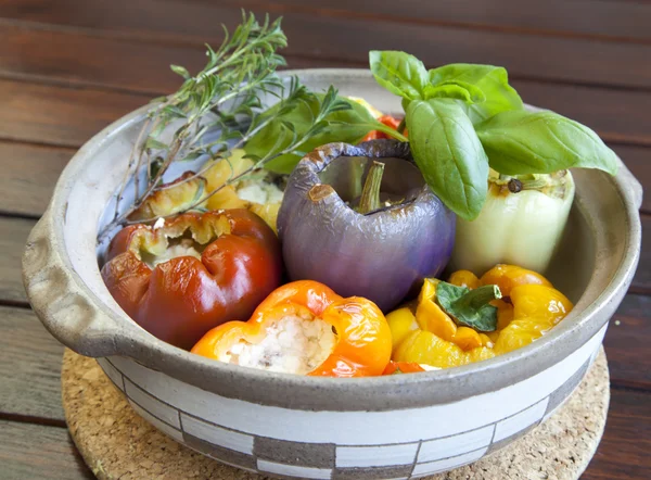 Baked peppers stuffed with goat and lamb cheese — Stock Photo, Image