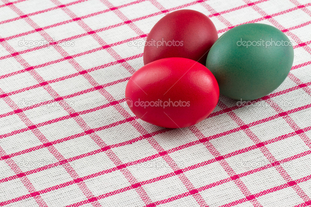 easter eggs an red checked textile